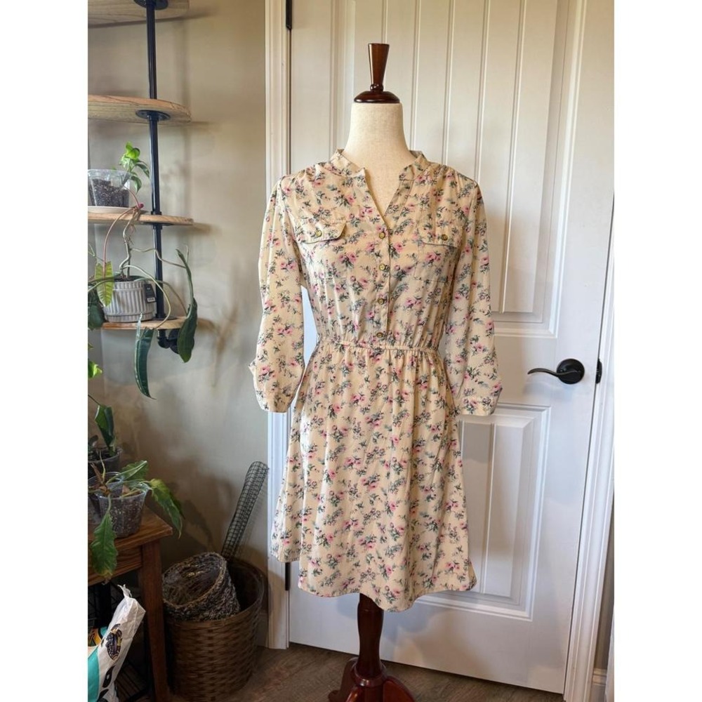 Charlotte Russe Floral Shirt Dress Button Front Elastic Waist Midi Women's M